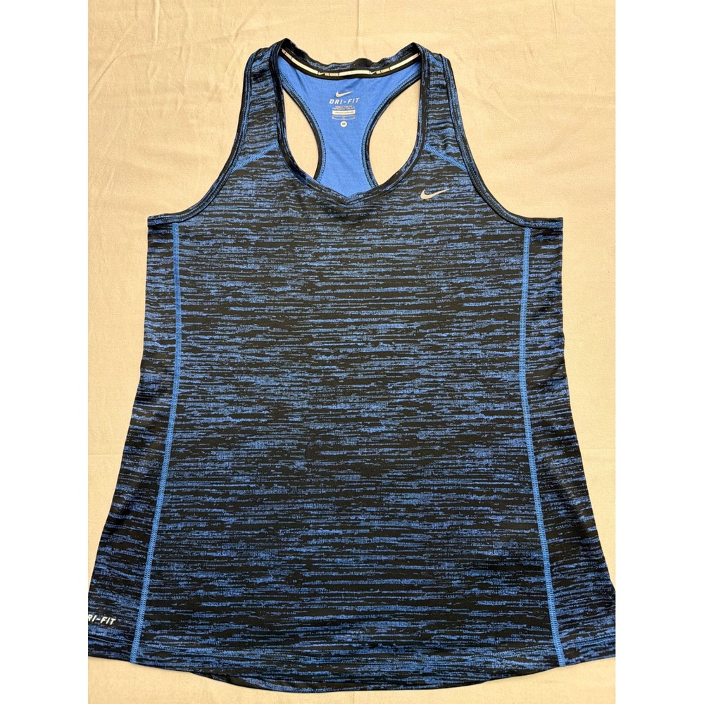 Nike Dri-FIT Miler Running Tank Top Blue Black Space Dye Racerback 618117-480 M